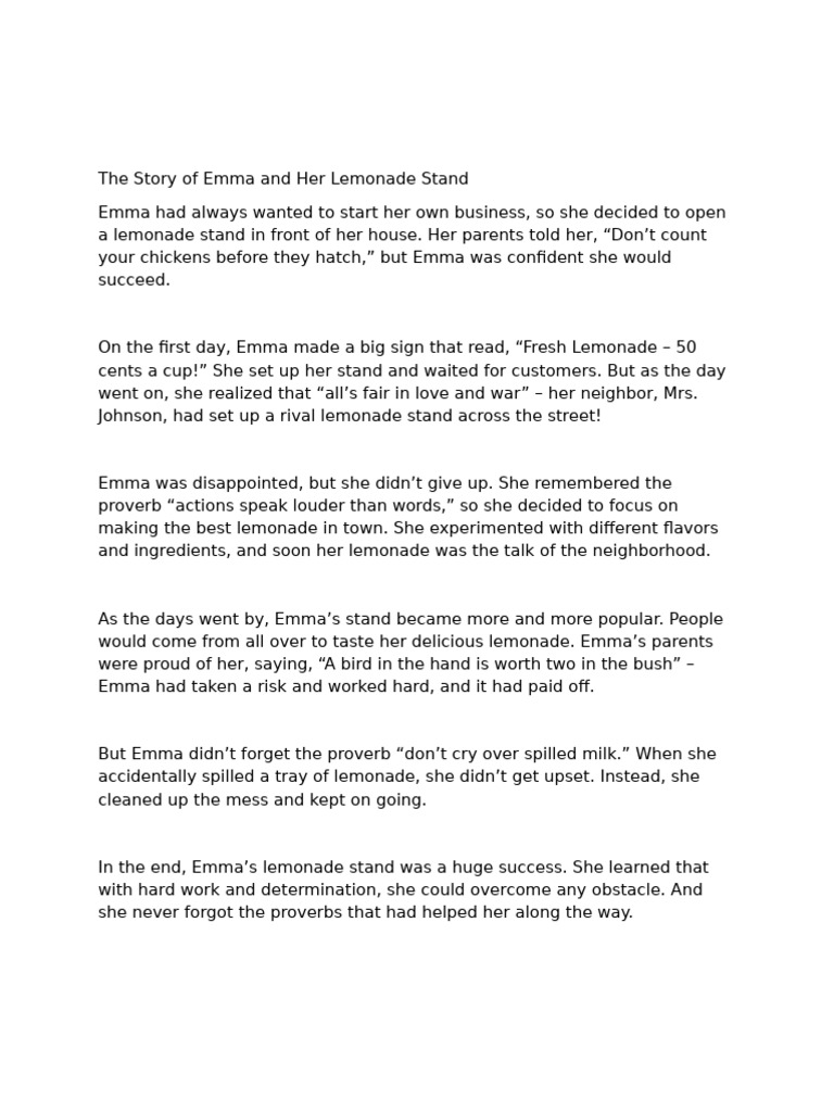 Emma's Successful Lemonade Stand Story | PDF