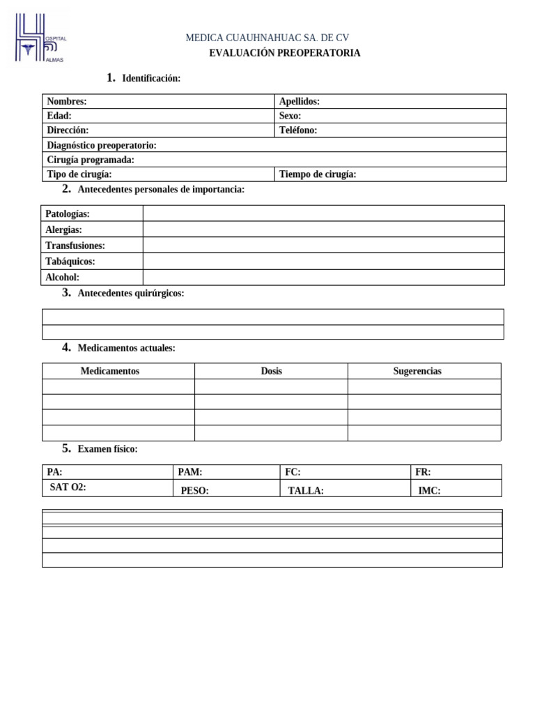 Formato de Evaluación Preoperatoria | PDF
