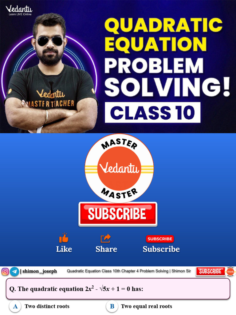 Quadratic Equation Class 10th Chapter 4 Problem Solving Shimon Sir ...