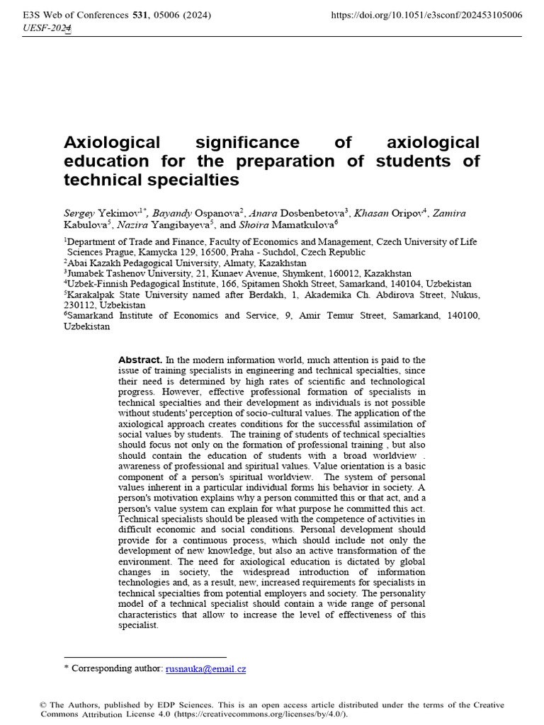 Axiological Significance of Axiological Education For The Preparation ...
