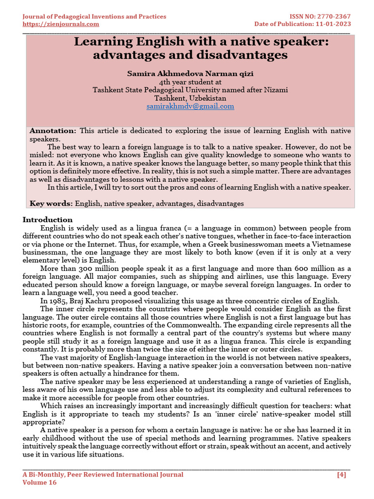 Learning English With A Native Speaker: Advantages and Disadvantages ...