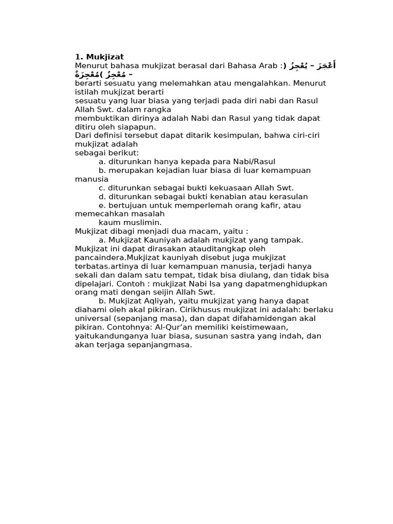 Ciri dan Jenis Mukjizat dalam Islam | PDF