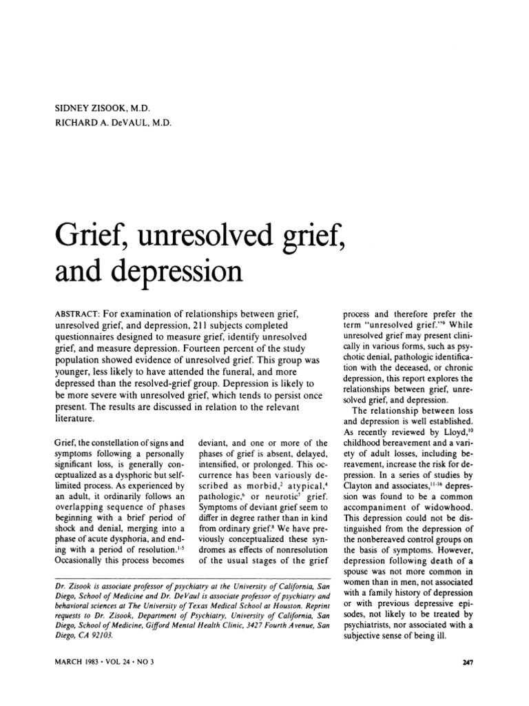 Grief, Unresolved Grief, and Depression | PDF | Grief | Major ...