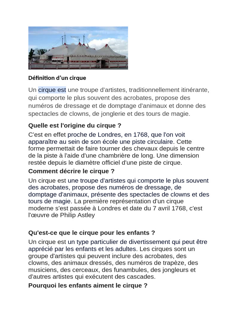 Définition et histoire du cirque | PDF