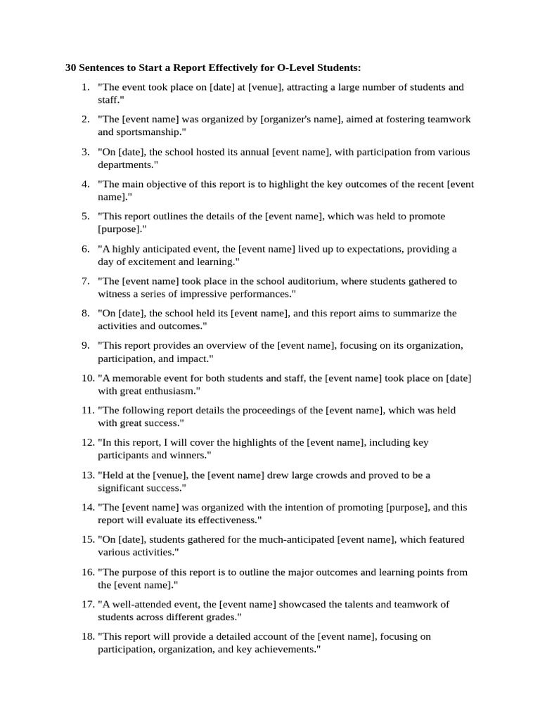 Effective Report Starters and Closers for O-Levels | PDF | Learning ...