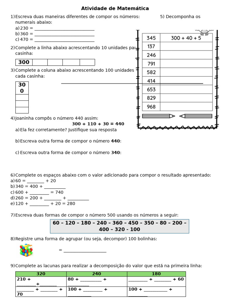 Composição e Decomposição de Números 1º Ano | PDF
