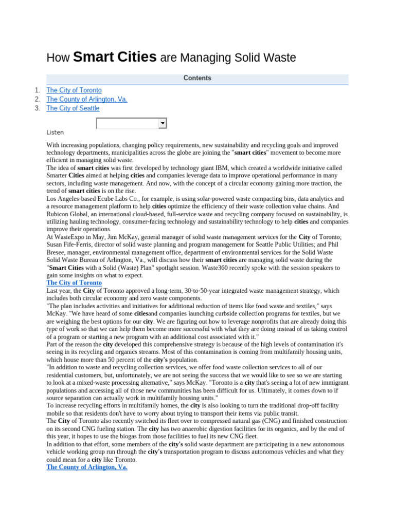 Smart Waste Management in Cities | PDF | Waste Management | Waste