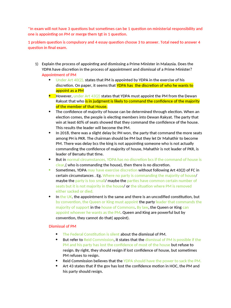 Tut Notes (Pm&cabinet) Week 10 | PDF | Government