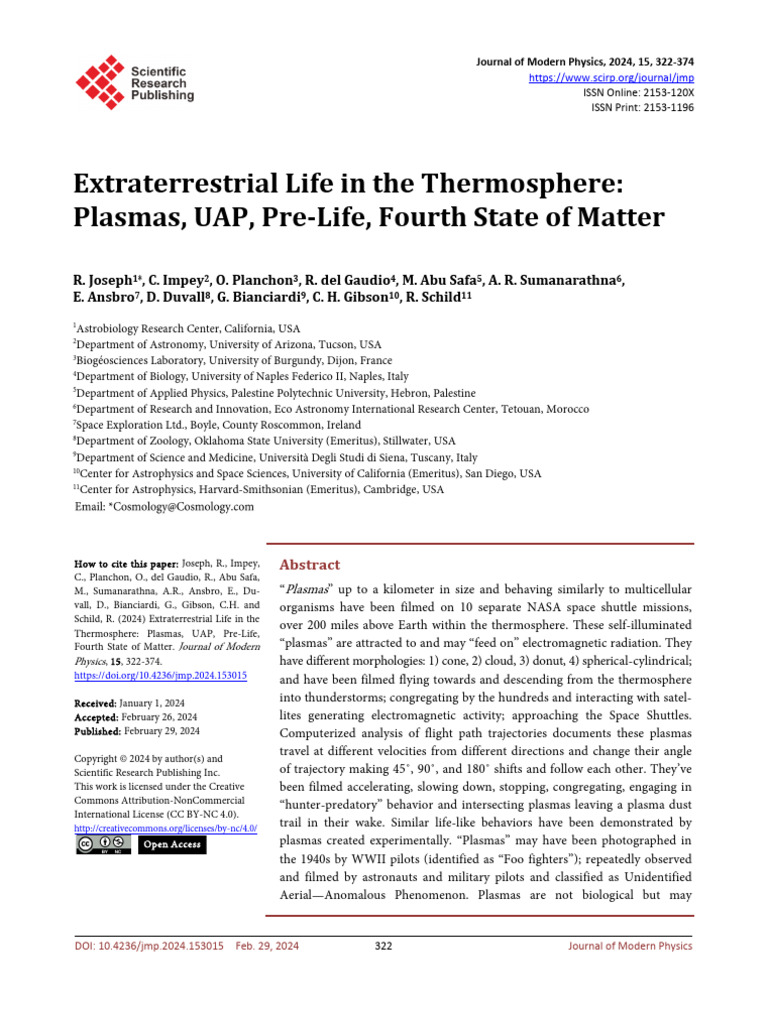 Extraterrestrial Life in The Thermosphere - Plasmas - Prelife ...