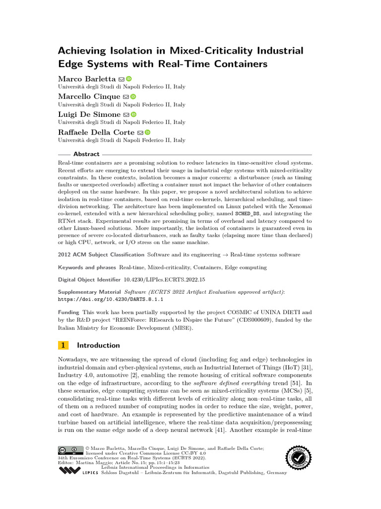 Industrial Edge Isolation with RT-Containers | PDF | Scheduling ...