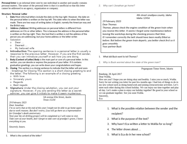 Guide to Writing Personal Letters | PDF