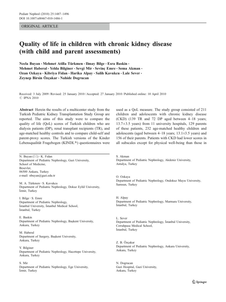 Quality of Life in Children With Chronic | PDF | Chronic Kidney Disease ...