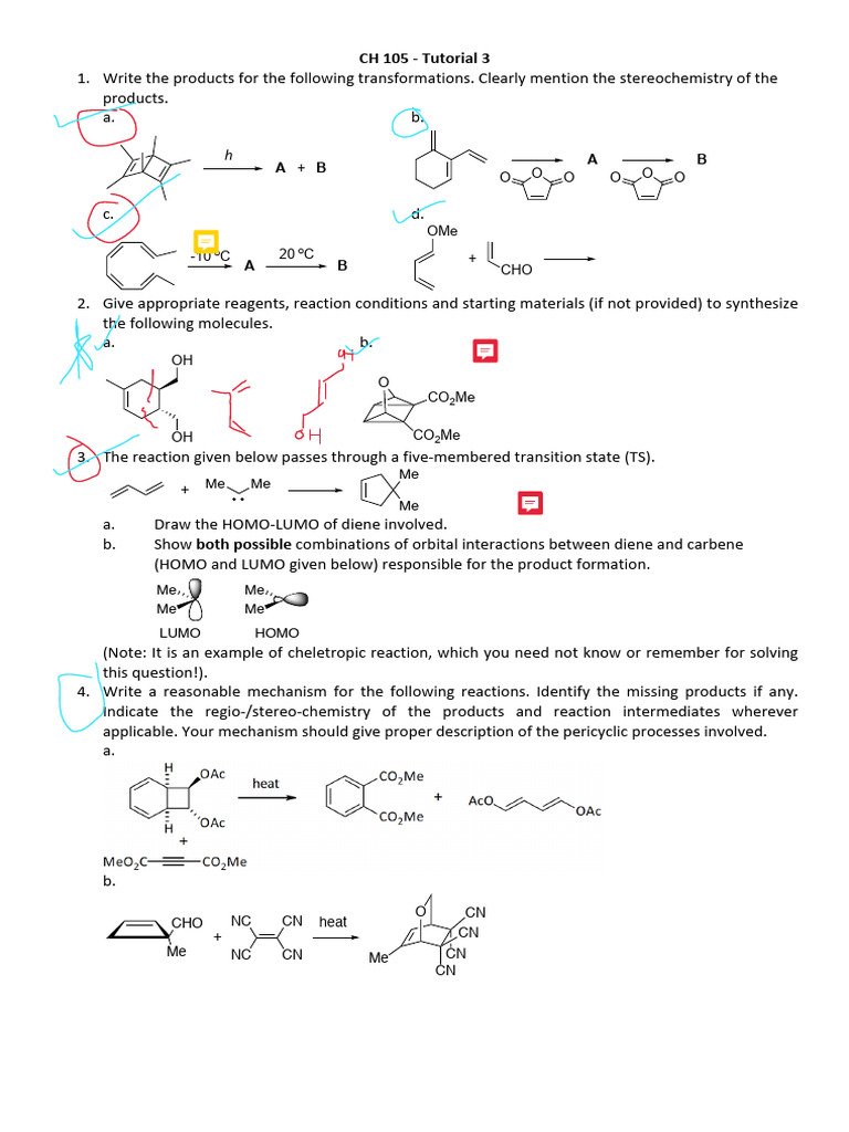 CH 105 - Tutorial 3 | PDF | Chemical Reactions | Organic Reactions