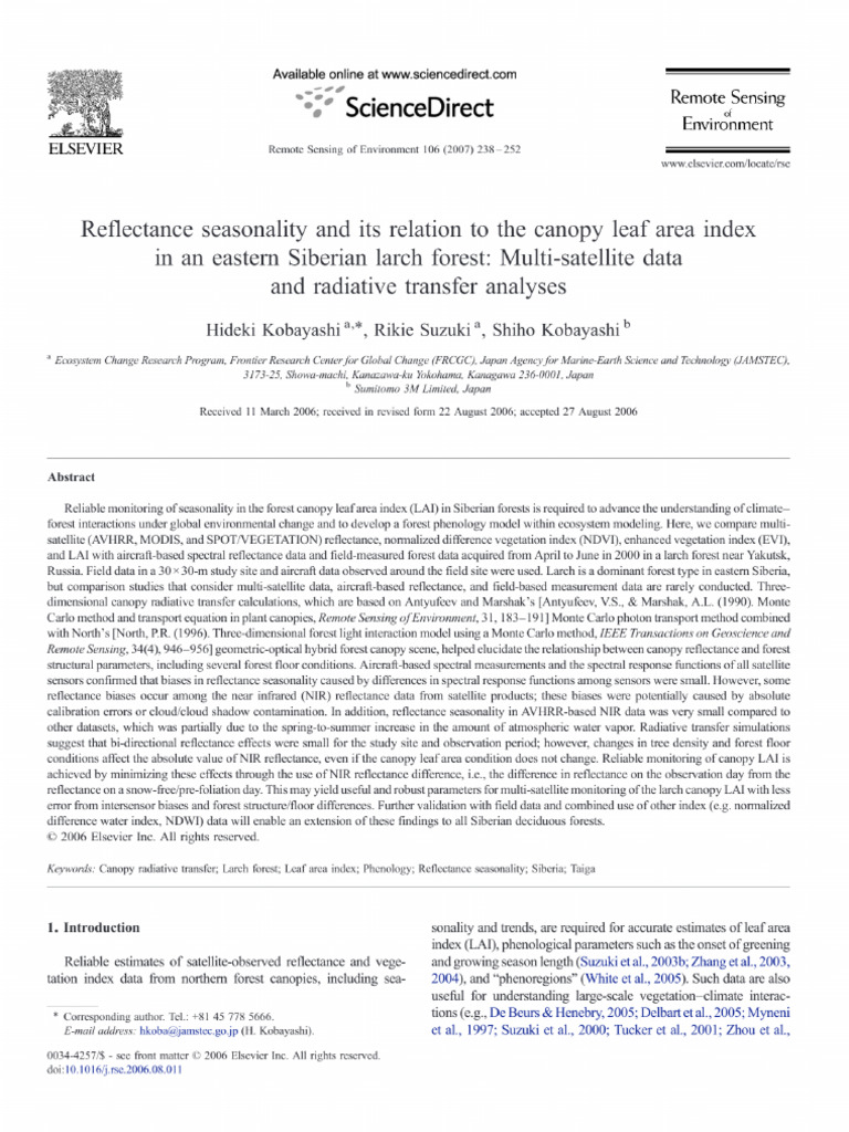 Reflectance Seasonality and Its Relation To Canopy LAI | PDF