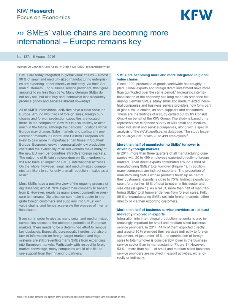 SMEs' International Value Chains in Europe | PDF | Small And Medium ...