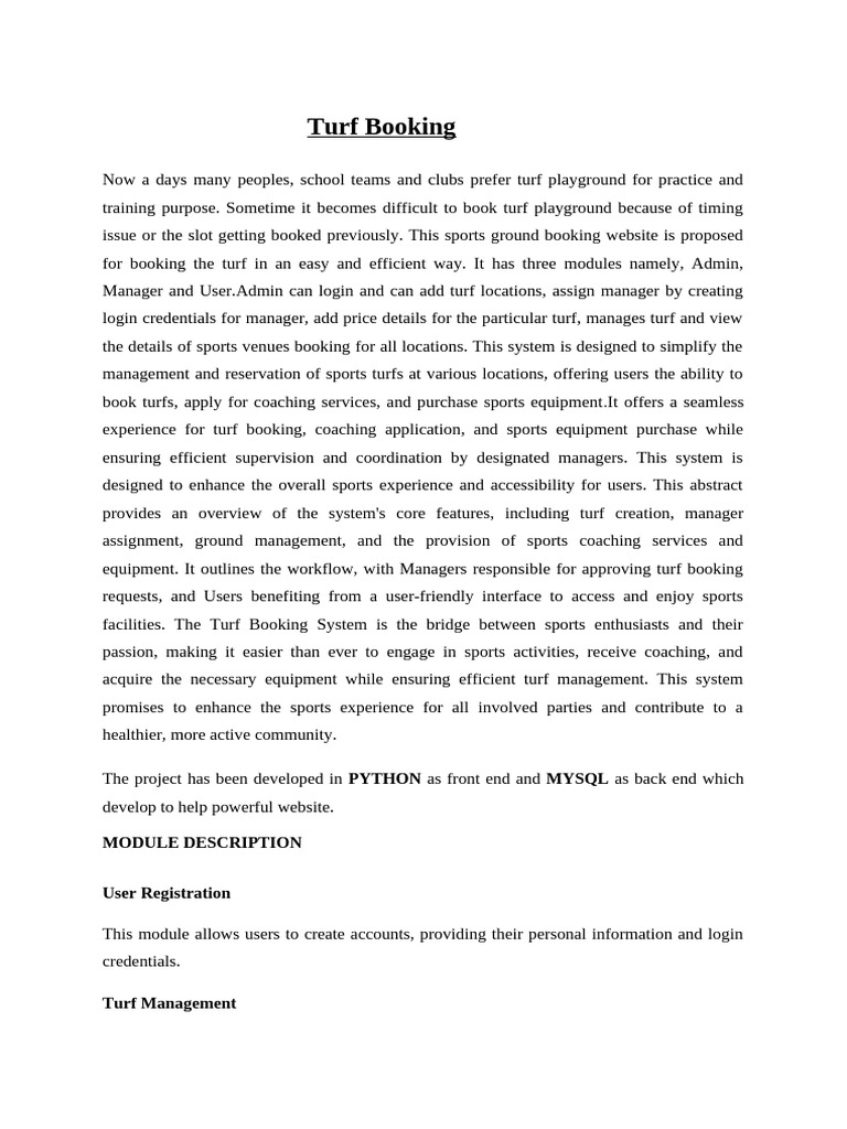 Turf Booking Pdf User Computing Computing