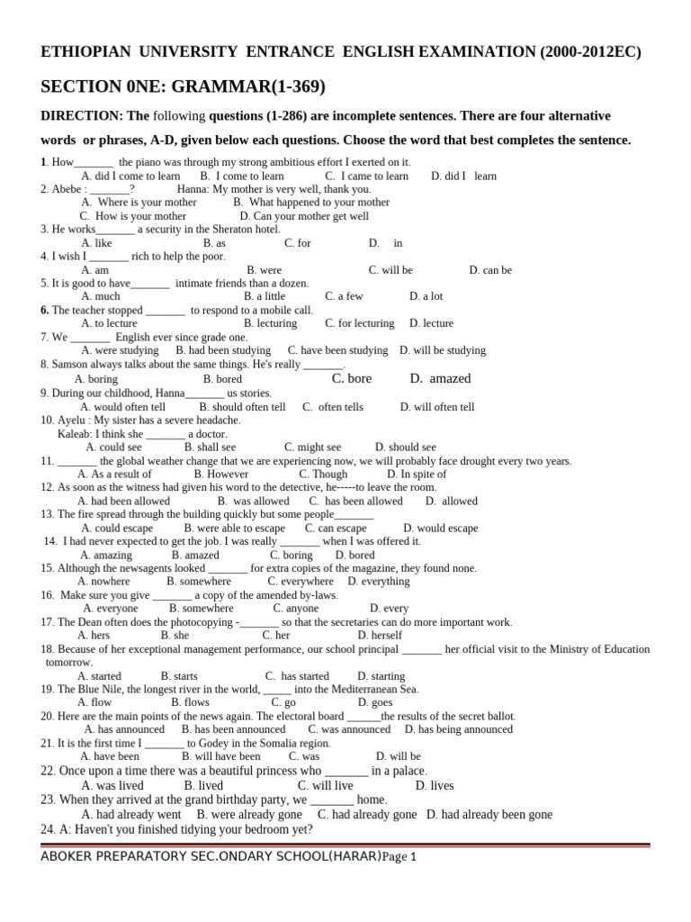 Ethiopian University Entrance Exam 2000-2012 | PDF