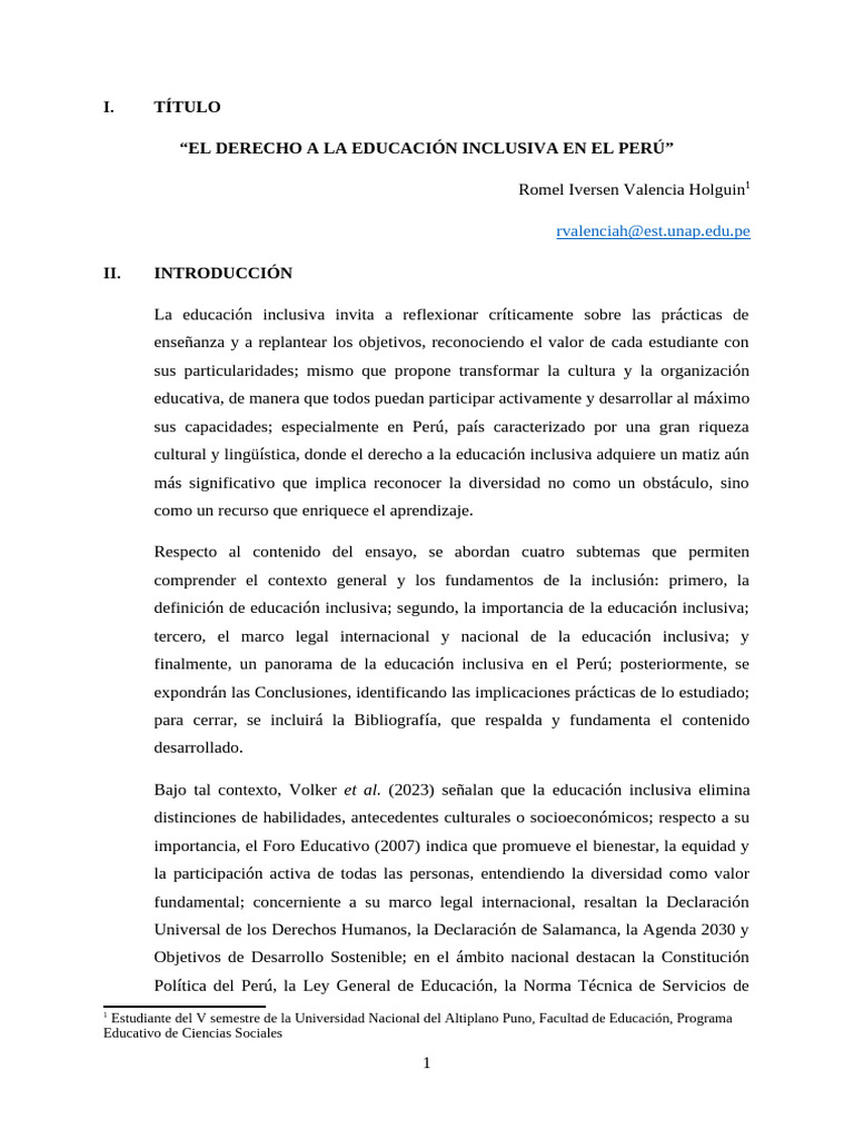 “EL DERECHO A LA EDUCACIÓN INCLUSIVA EN EL PERÚ” | PDF | Inclusión ...