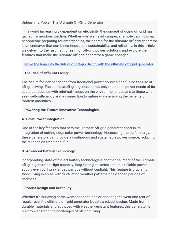 Unleashing Power The Ultimate Off Grid G | PDF | Off The Grid ...