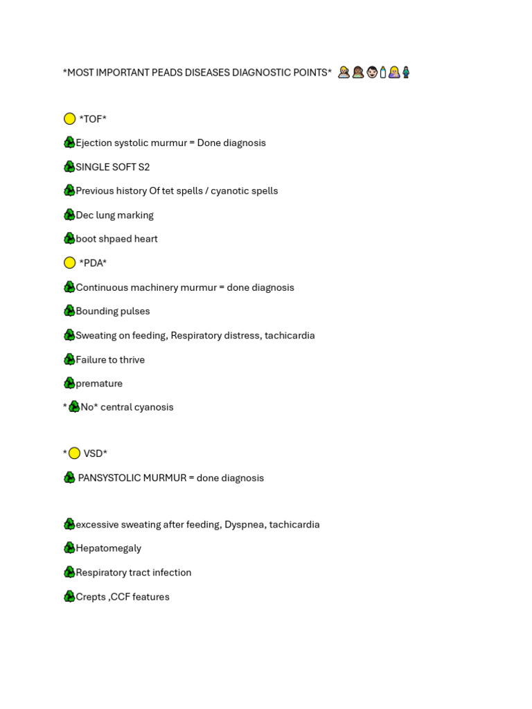 Peads Diagnostic Points Imp-1 | PDF | Diseases And Disorders | Medical ...