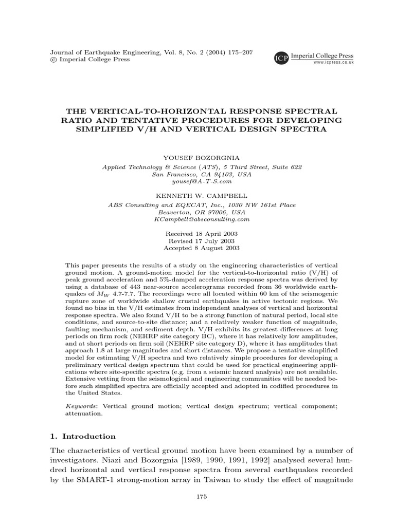 Bozorgnia Campbell 2012 The Vertical To Horizontal Response Spectral ...