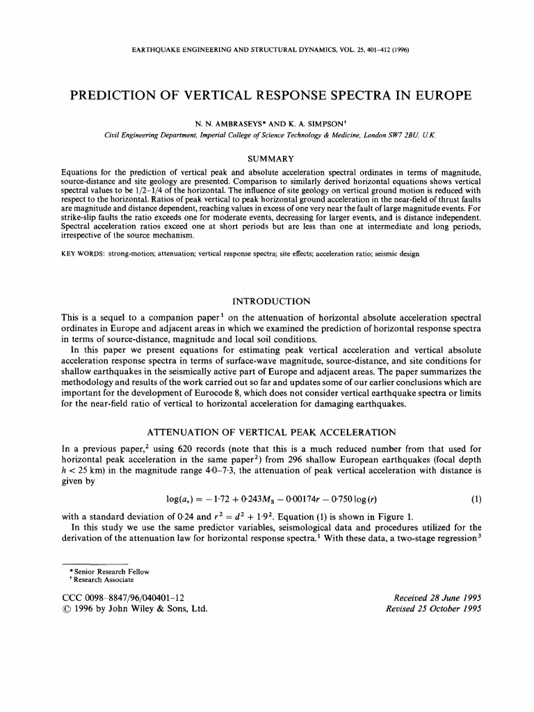 Vertical Response Spectra Prediction in Europe | PDF | Fault (Geology ...