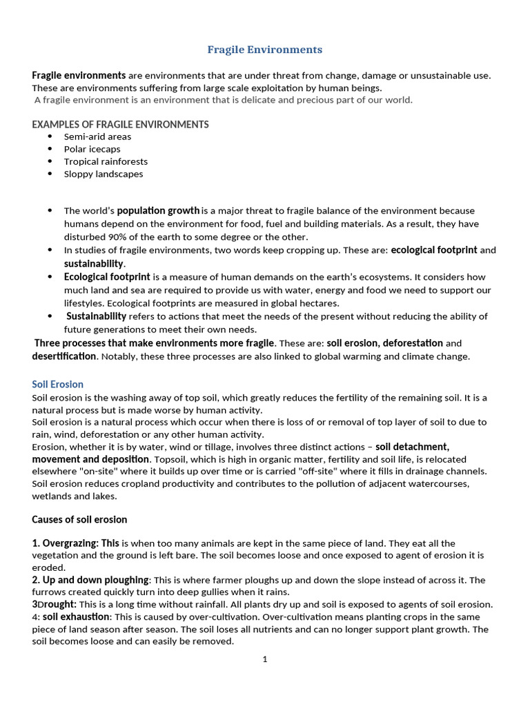 Fragile Environments 2024 | PDF | Deforestation | Erosion