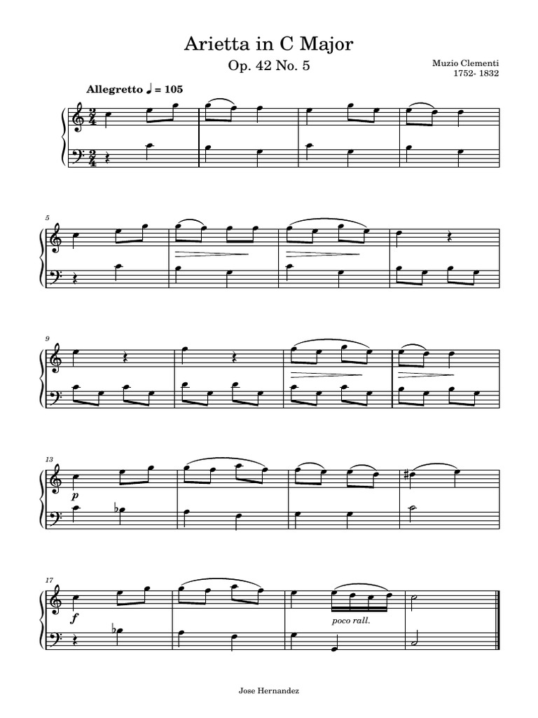 Muzio Clementi Arietta Op. 42 No. 5 | PDF
