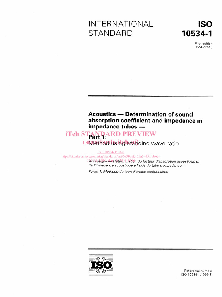ISO 10534-1: Sound Absorption Method | PDF | International Organization ...