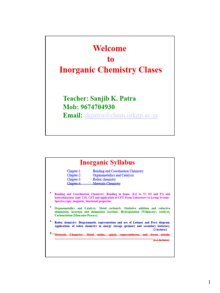 Inorganic Chemistry Course Overview | PDF | Molecular Orbital | Atomic ...