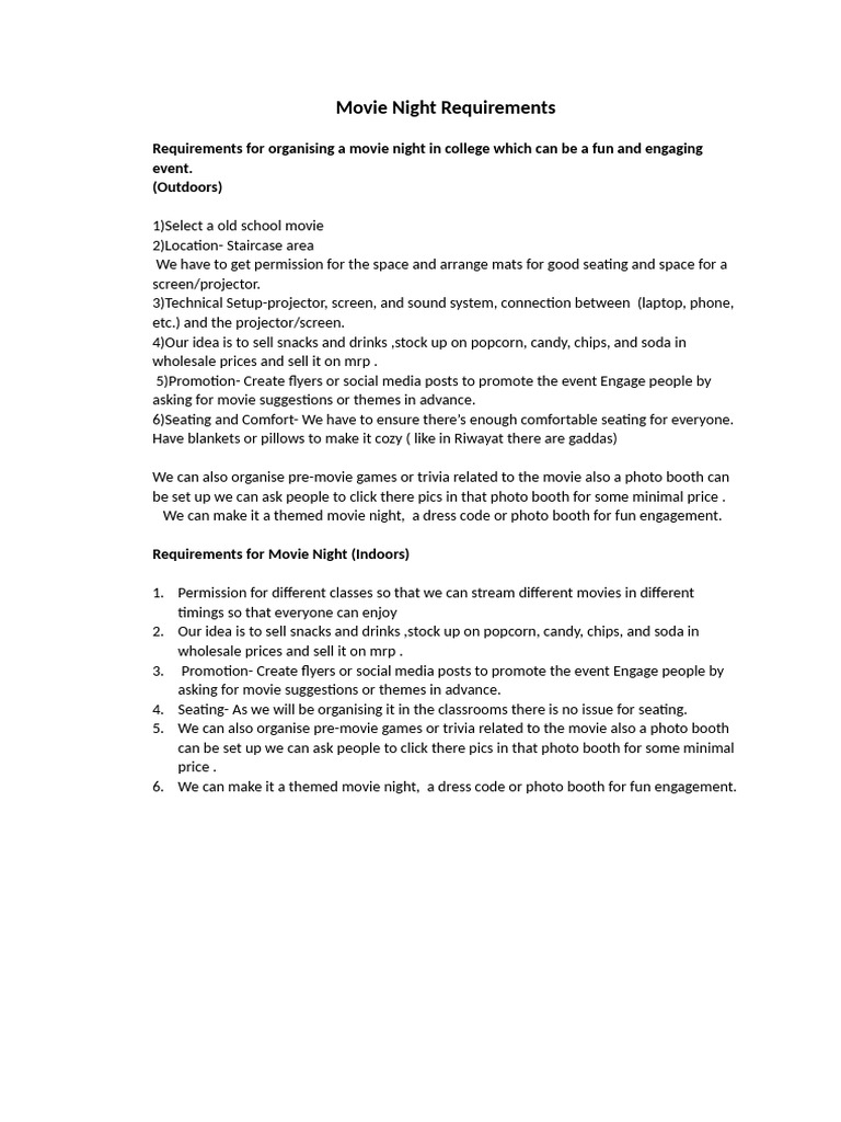 Movie Night Requirements | PDF