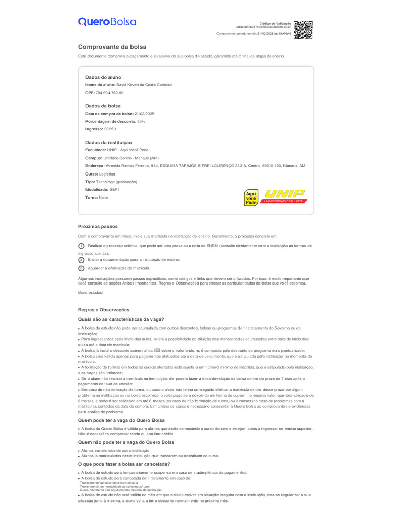 Comprovante Quero Bolsa David 1 PDF