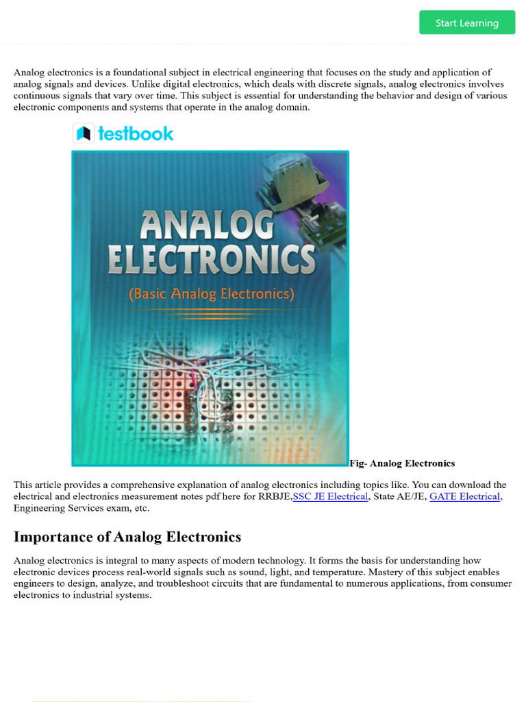 Analog Electronics - Download Subject Notes & Free PDF For AE - JE Exam ...