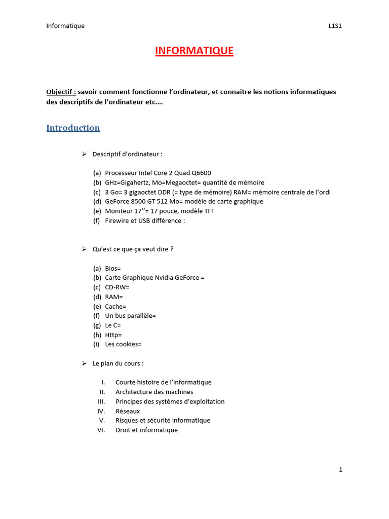 Introduction à l'informatique et architecture | PDF | Réseau ...