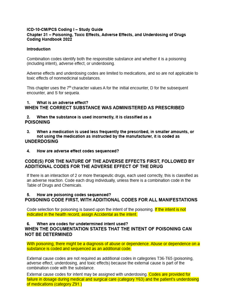 Coding 1 Study Guide Chapter 31 PDF | PDF | Toxicity | Drugs