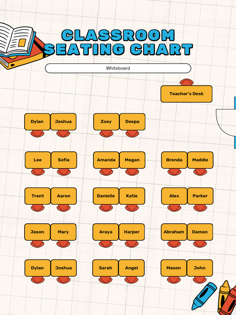 Classroom Seating Chart Poster in Yellow, Red, and Blue Illustrative ...