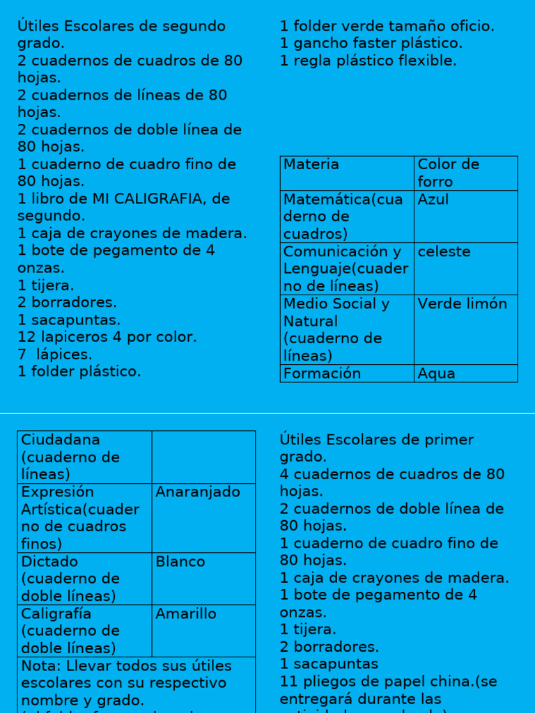 Útiles Escolares para 1er y 2do Grado | PDF | Cuaderno | Color