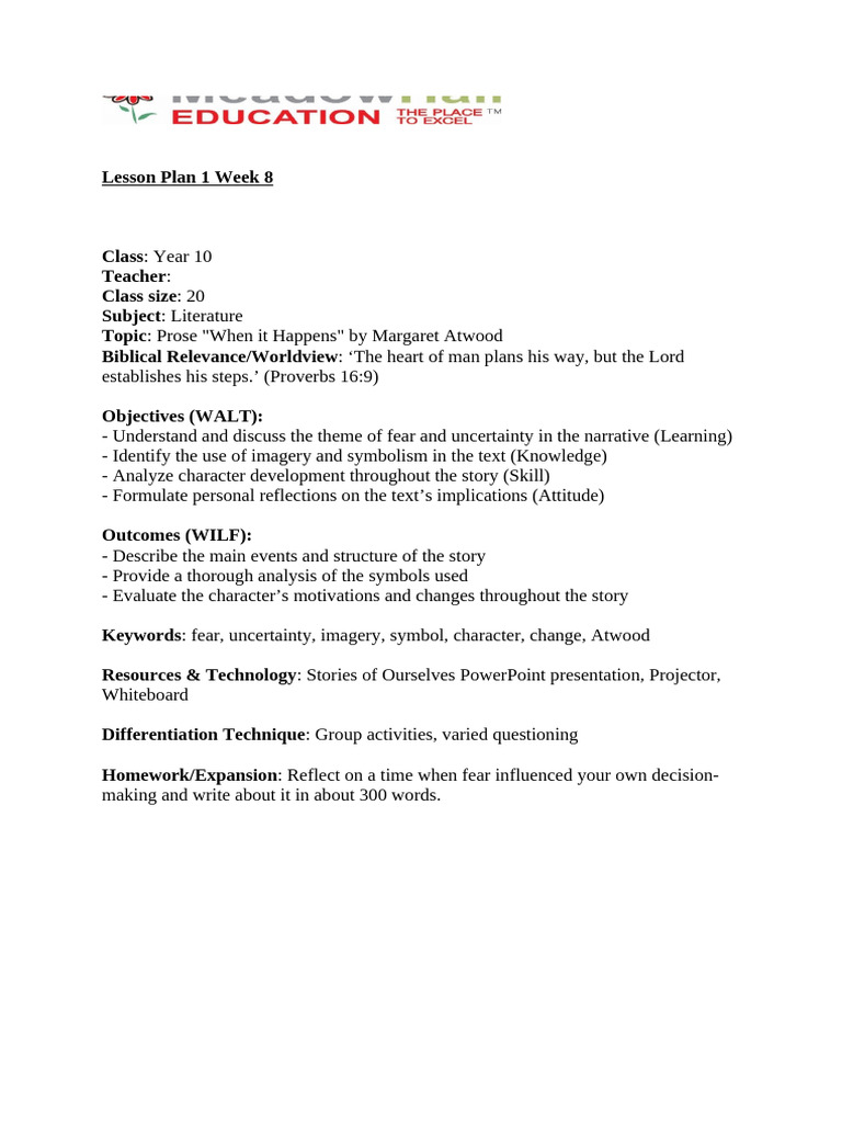 Year 10 Literature Lesson Plans | PDF | Narrative | Lesson Plan