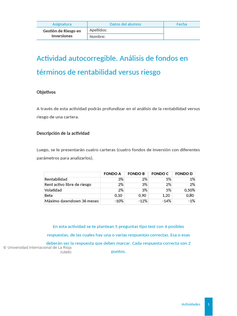 Análisis de Riesgo y Rentabilidad en Fondos | PDF | Gestión de activos ...