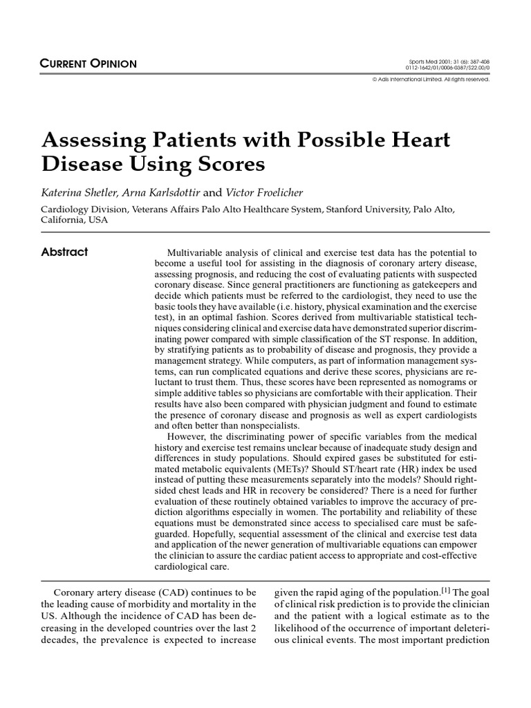 Assessing Patients With Possible Heart Disease Using Scores: Katerina ...