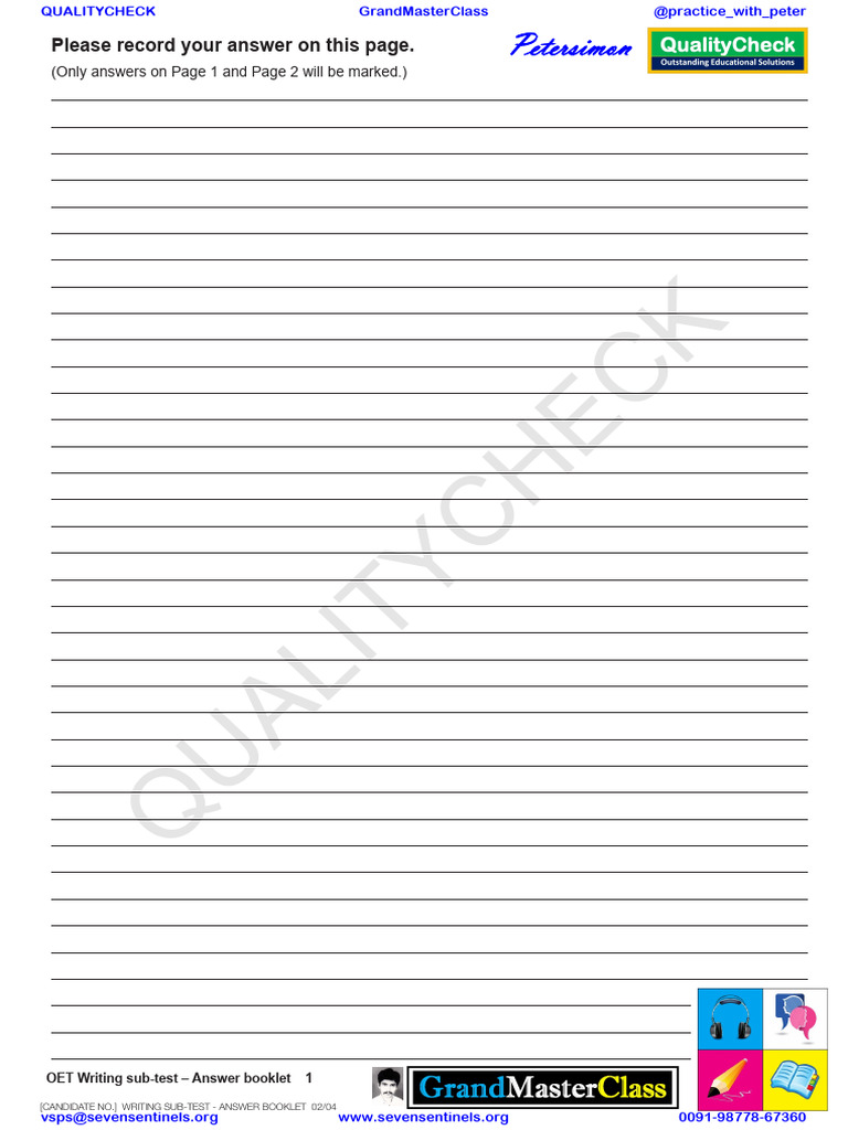 QUALITYCHECK OET Writing Answer Sheet - Single Page | PDF