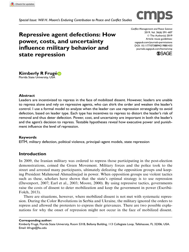 Fruge 2019 Repressive Agent Defections How Power Costs and Uncertainty ...