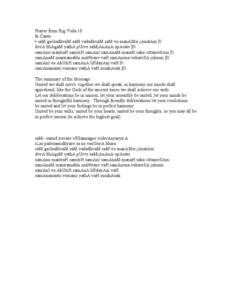 Prayer From Rig Veda 10 | PDF | Religion & Spirituality