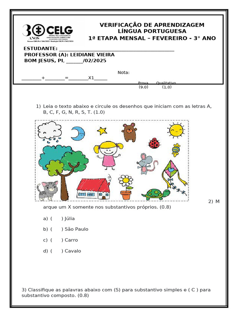 Prova de Língua Portuguesa - 3º Ano | PDF | Linguística | Famílias ...