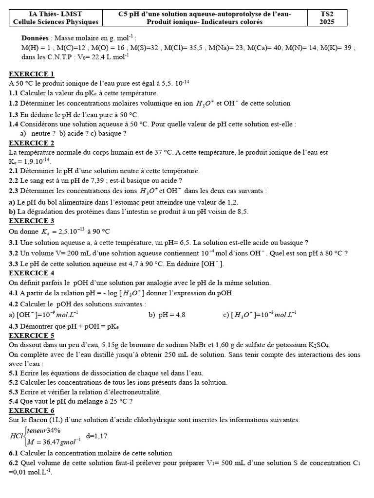 Calculs de pH et propriétés des solutions aqueuses | PDF | Ph ...