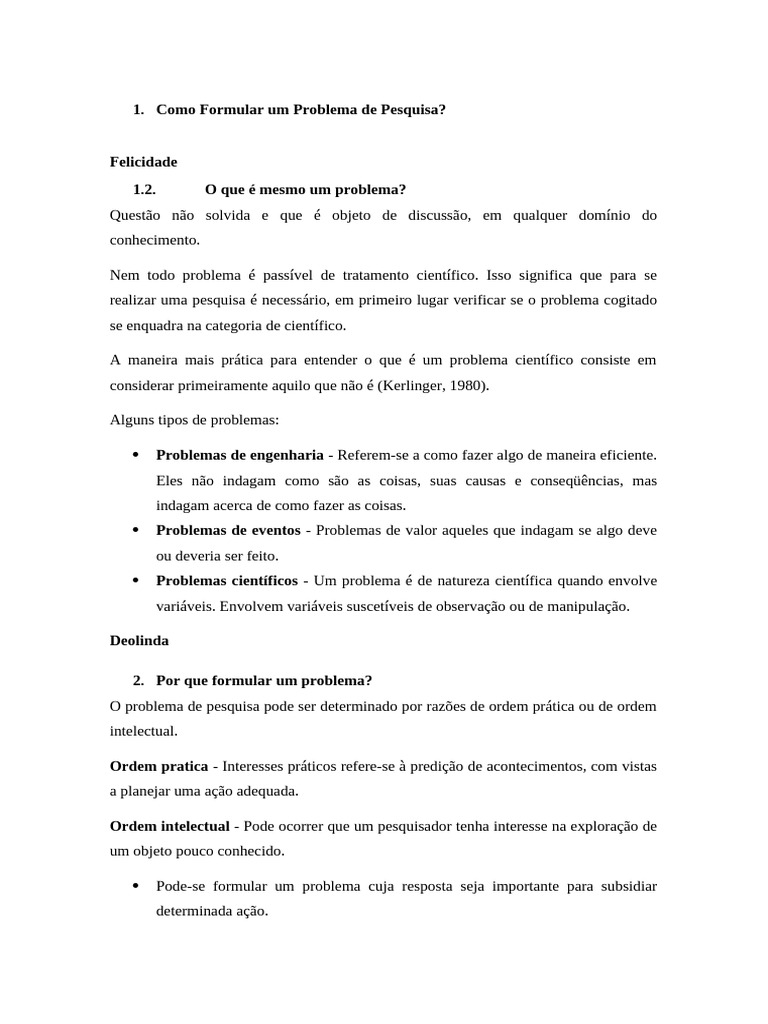 Como Formular um Problema de Pesquisa | PDF | Science | Experiência