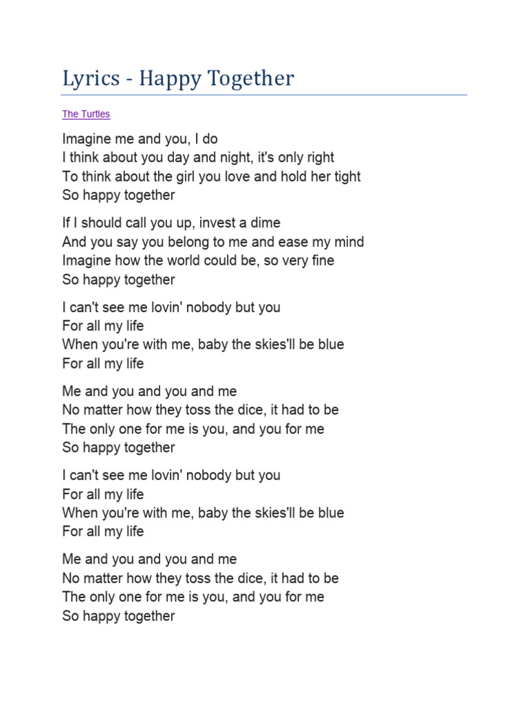 Happy Together Lyrics Analysis | PDF