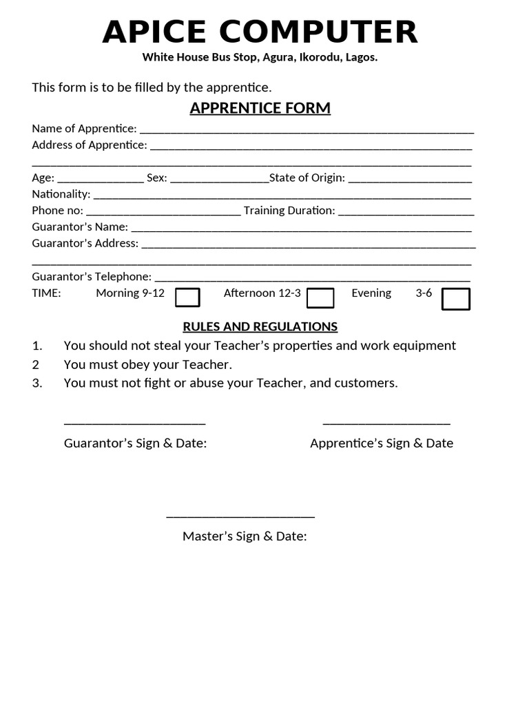 Apice Computers Training Form | PDF