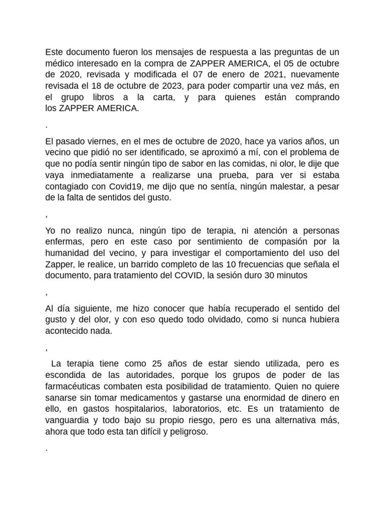 Terapia Zapper America: Protocolo y Uso | PDF | Terapia