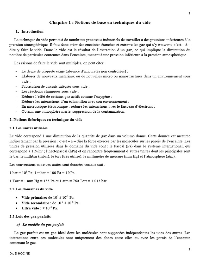 Notions de base en techniques du vide | PDF | Vide (physique) | Pascal ...